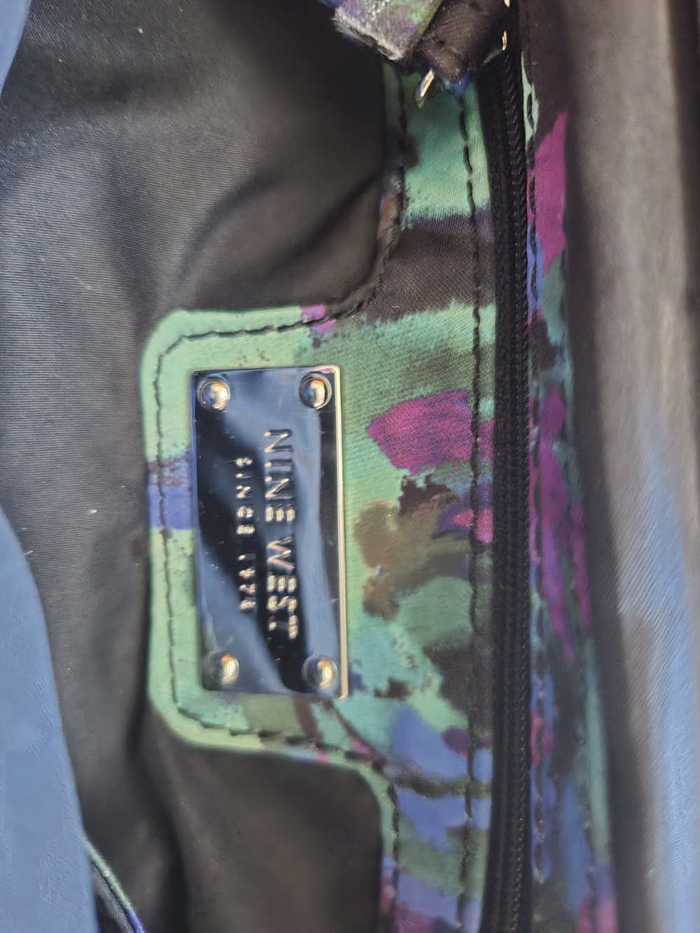 Nine West Satin Floral Clutch in Black, Green & Purple - Picture 3 of 7